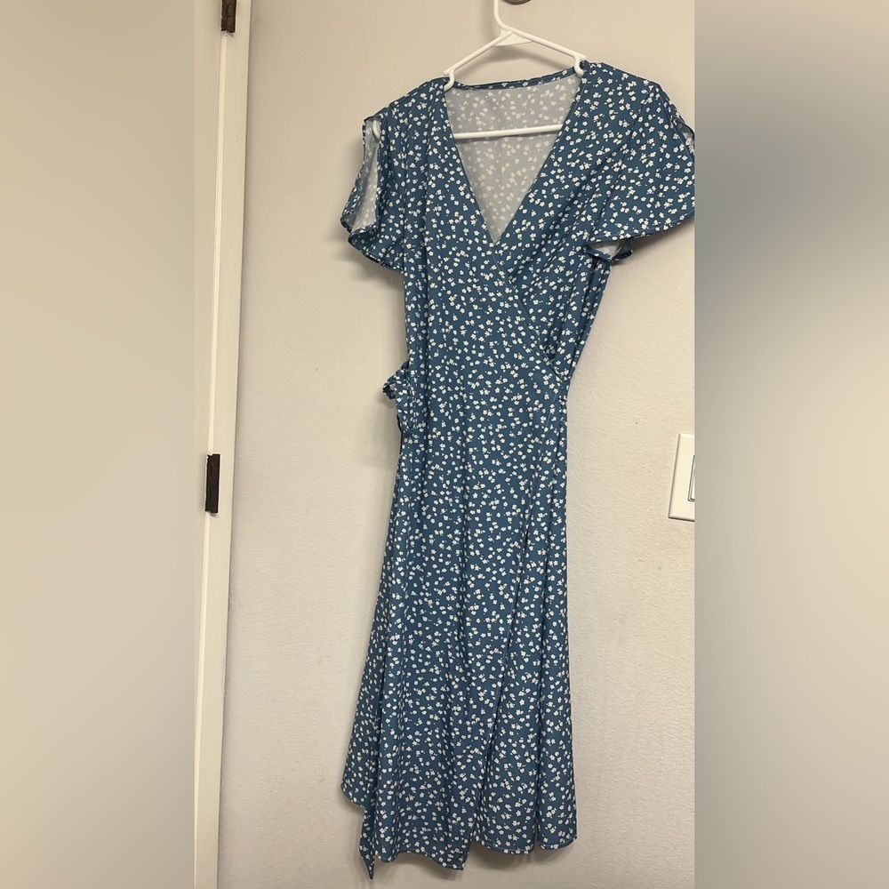 Blue Floral Wrap Dress